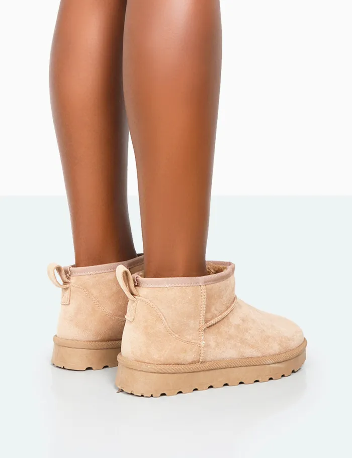 Women Flurry Beige Faux Suede Mini Ankle Boots Neutral Public Desire Gifts
