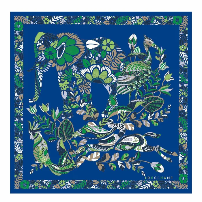 Women Fort Longchamp Silk Scarf 50 Bright Blue Longchamp Silk Scarves