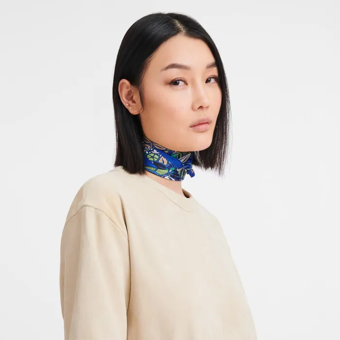 Women Fort Longchamp Silk Scarf 50 Bright Blue Longchamp Silk Scarves