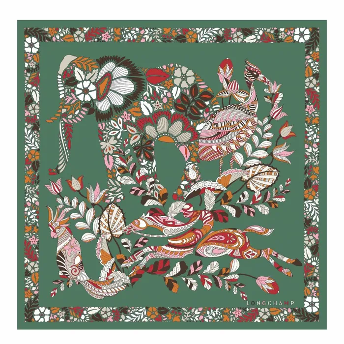 Women Fort Longchamp Silk Scarf 50 Sage Longchamp Silk Scarves