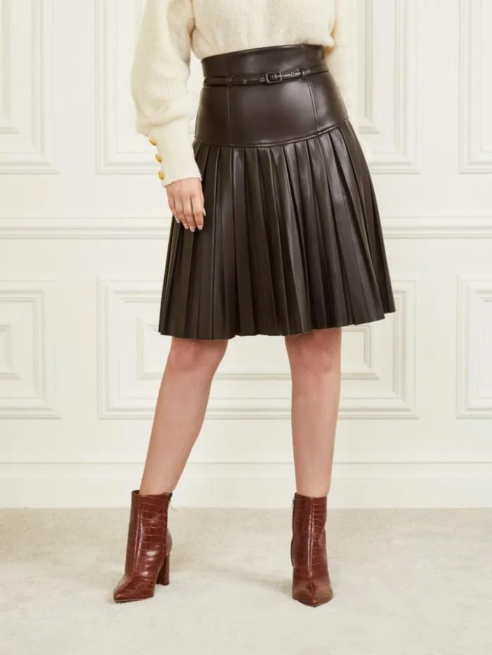 Women Foxton Pleated Skirt Dark Roast Marciano Bottoms
