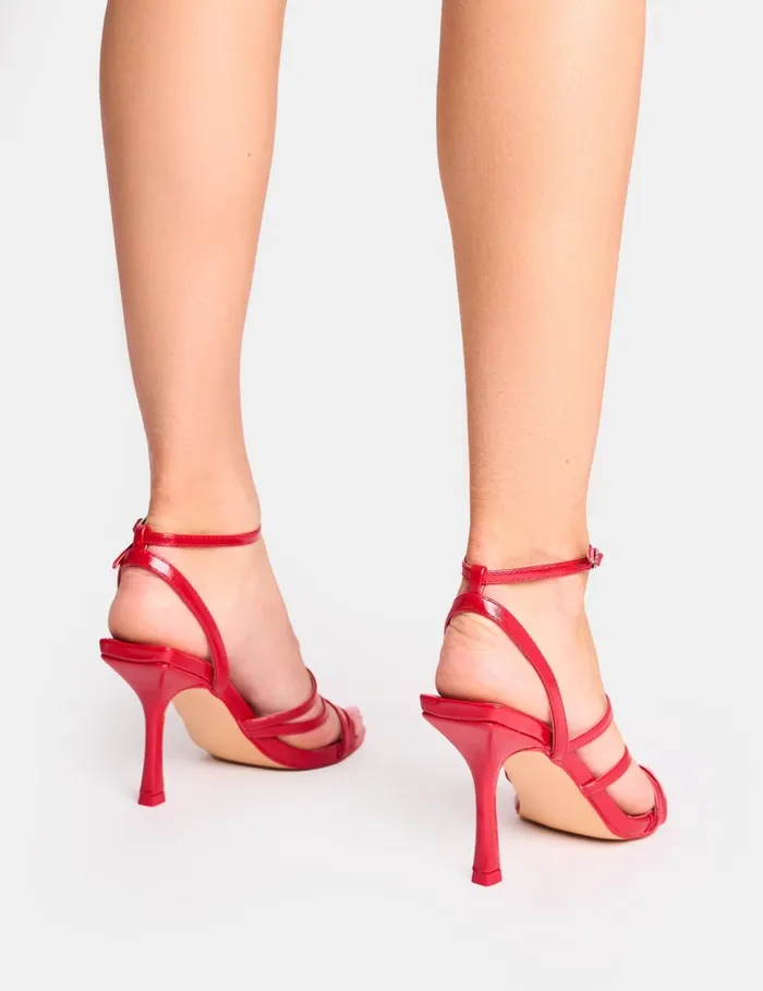 Women Free Spirit Red Strappy Round Toe Mid Heels Red Public Desire Mid Heels