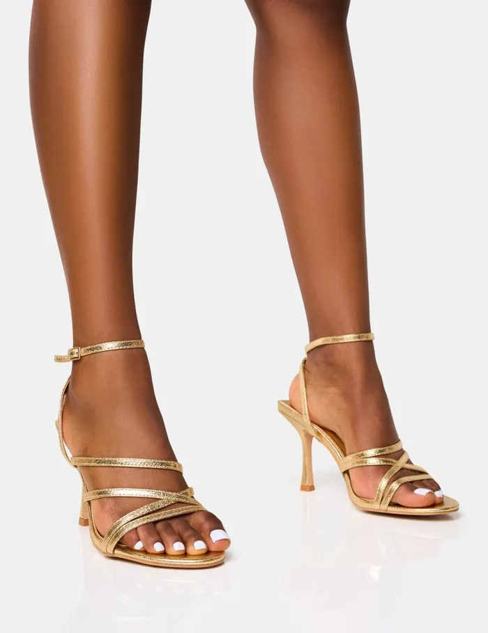 Women Free Spirit Wide Fit Gold Strappy Mid Heels Metallic Public Desire Wedding Women Free Spirit Wide Fit Gold Strappy Mid Heels Metallic Public Desire Wedding