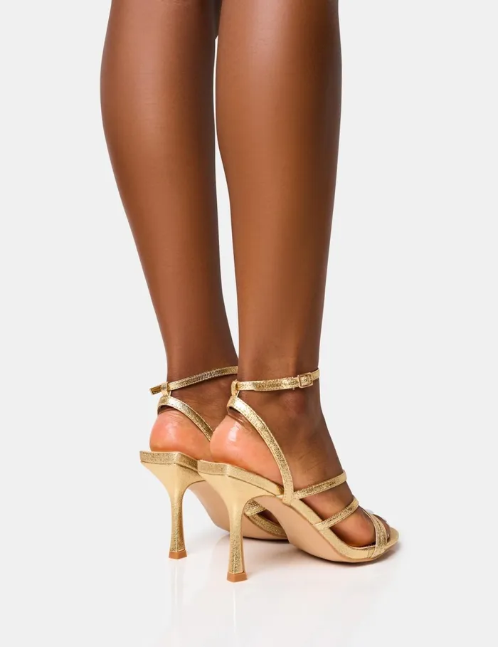 Women Free Spirit Wide Fit Gold Strappy Mid Heels Metallic Public Desire Wedding