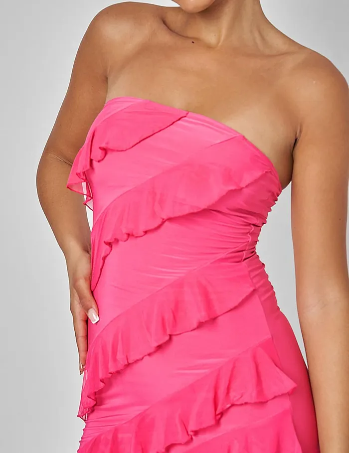 Women Frill Detail Asmetric Midaxi Dress Pink Pink Public Desire Dresses
