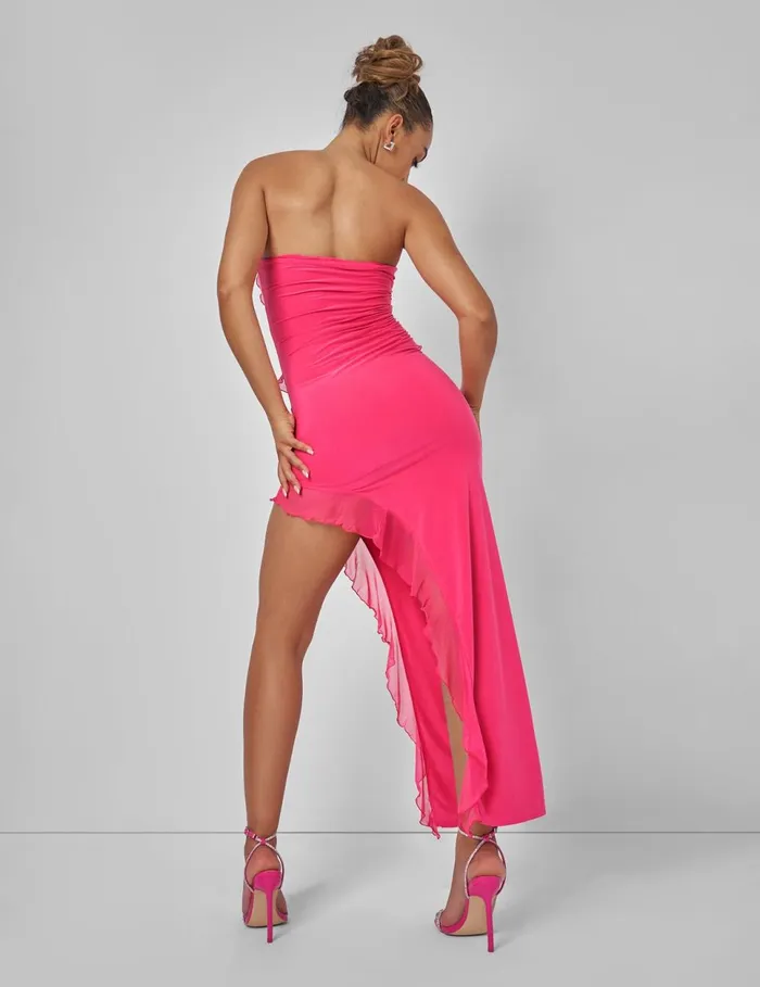Women Frill Detail Asmetric Midaxi Dress Pink Pink Public Desire Dresses