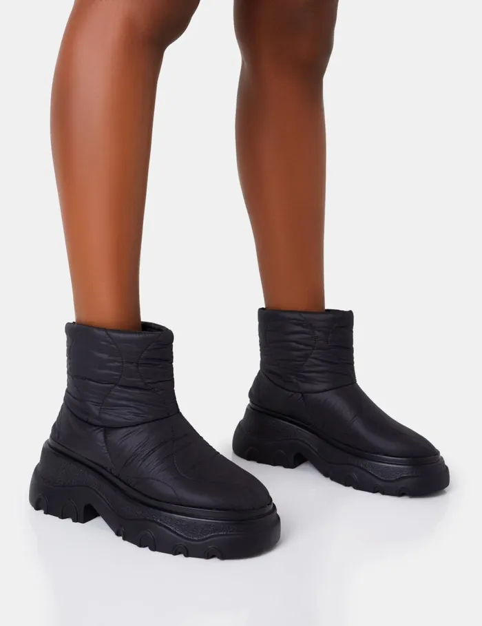 Women Frostbite Black Nylon Quilted Chunky Sole Ankle Boots Black Public Desire Chunky Boots Women Frostbite Black Nylon Quilted Chunky Sole Ankle Boots Black Public Desire Chunky Boots