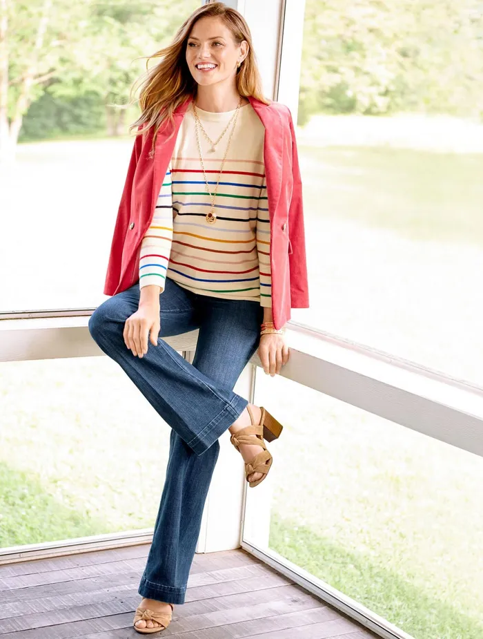 Women Full Length Talbots Flare Jeans Nova Wash