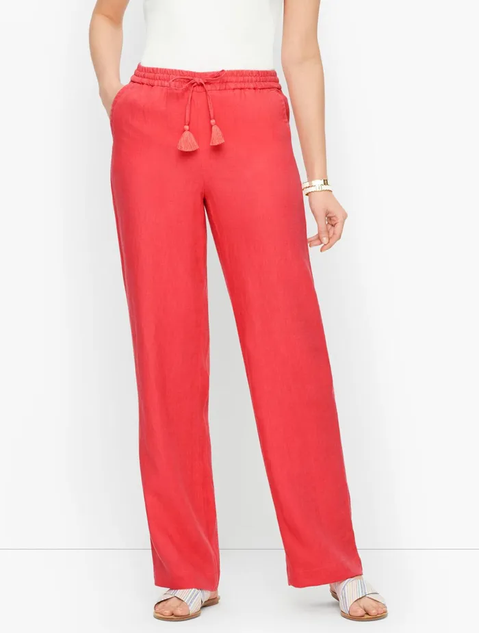 Women Full Length Talbots Linen Wide Leg Pants Indigo