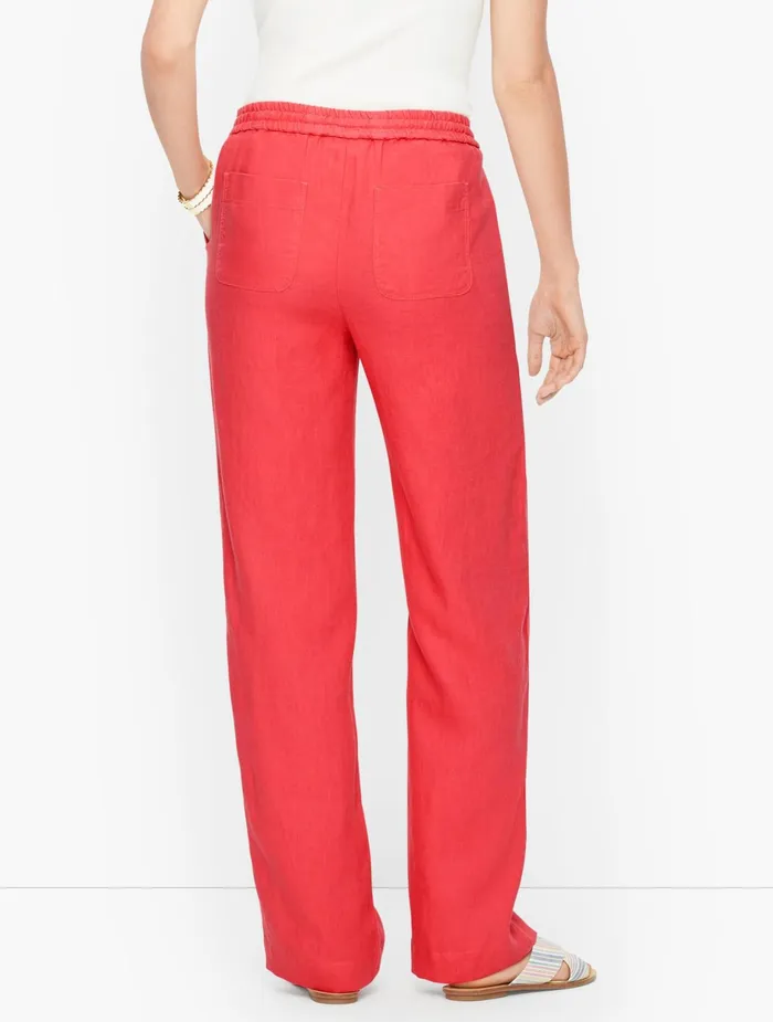 Women Full Length Talbots Linen Wide Leg Pants Indigo