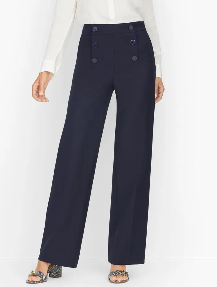 Women Full Length Talbots Wide Leg Sailor Pants Indigo Blue