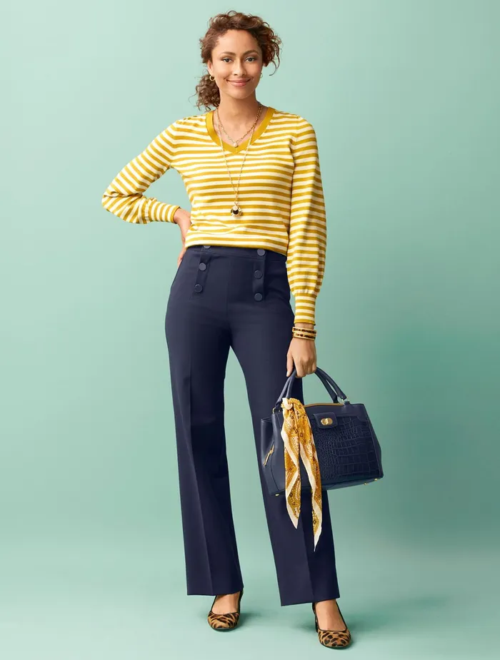 Women Full Length Talbots Wide Leg Sailor Pants Indigo Blue