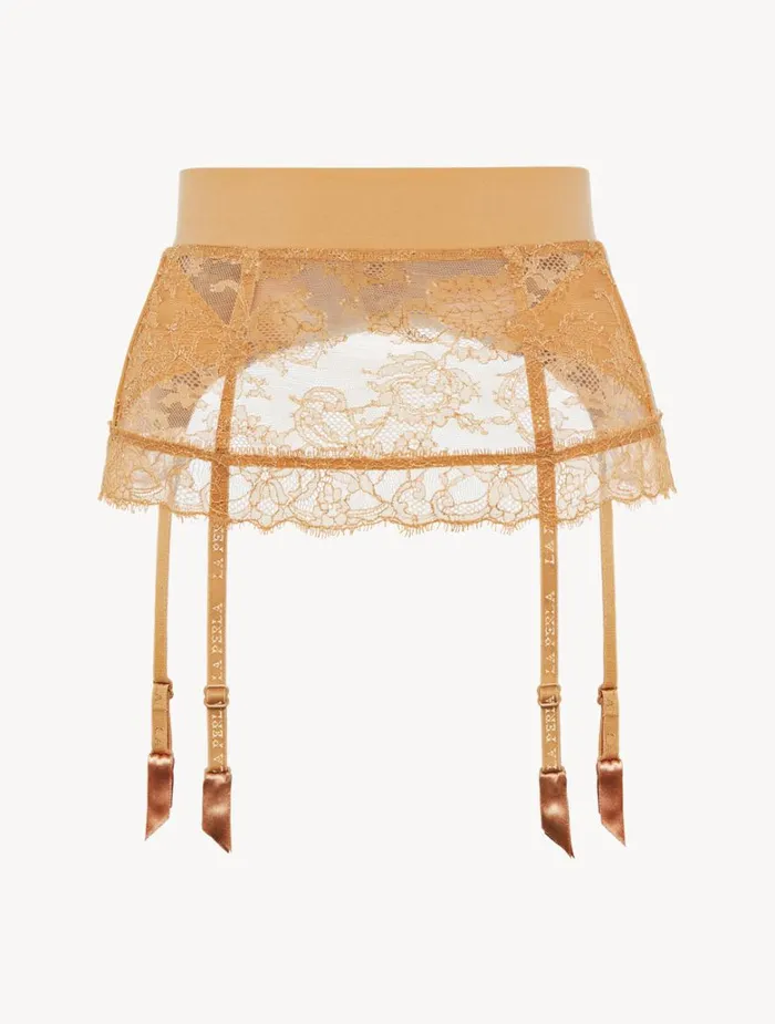 Women Garter Belts La Perla Nude Lycra Control Fit Suspender With Chantilly Lace