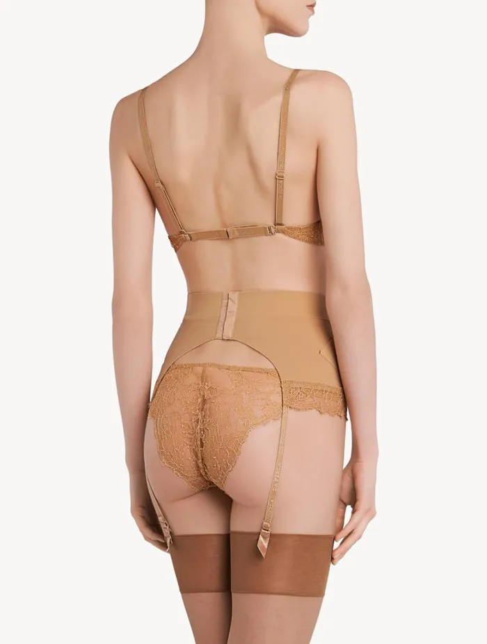 Women Garter Belts La Perla Nude Lycra Control Fit Suspender With Chantilly Lace
