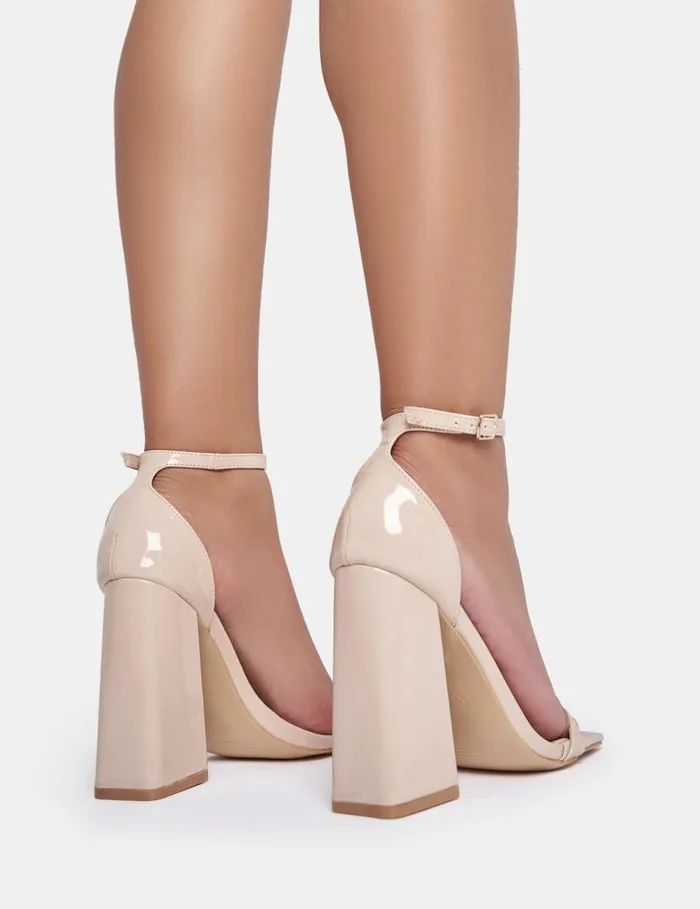 Women Geri Nude Patent Barely There Square Toe Block Heels Neutral Public Desire Party