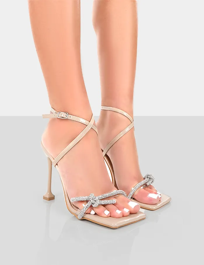 Women Glitter Nude Wrap Around Diamante Bow Square Toe Heels Nude Public Desire Metallics Women Glitter Nude Wrap Around Diamante Bow Square Toe Heels Nude Public Desire Metallics