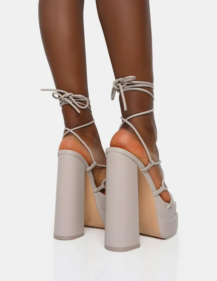 Women Glowgirl Stone Pu Lace Up Platform High Heels Neutral Public Desire Prom