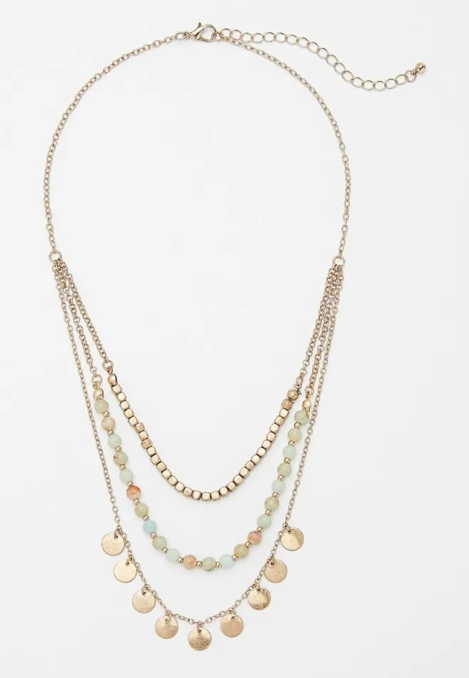 Women Gold Green Beaded Drape Necklace Maurices Jewelry
