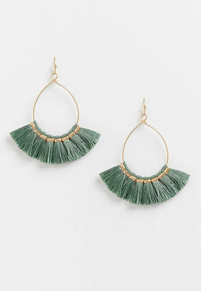 Women Gold Mint Fringe Teardrop Earrings Maurices Jewelry