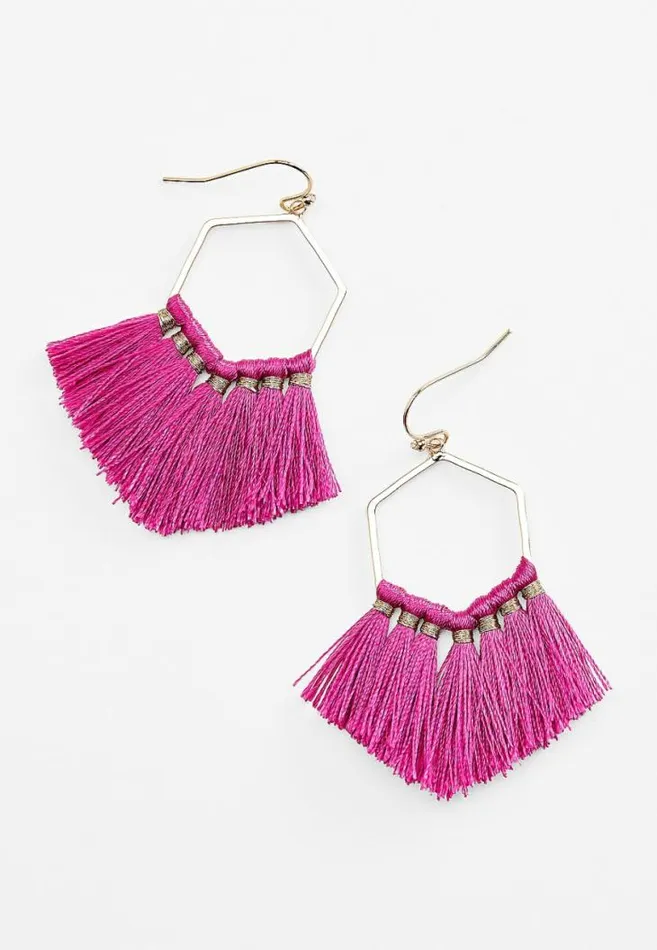 Women Gold Pink Fringe Drop Earrings Maurices Jewelry