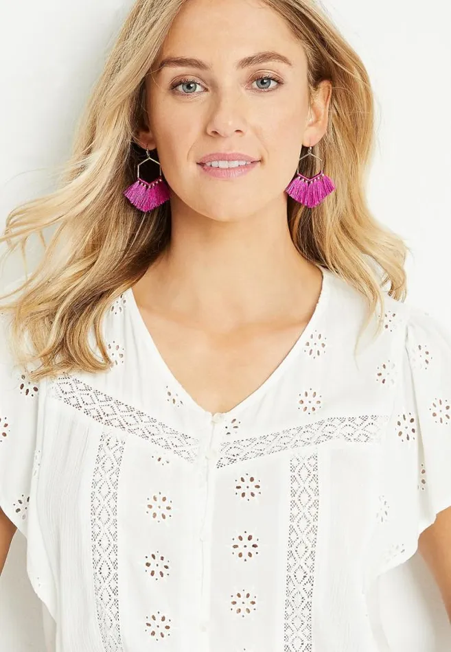 Women Gold Pink Fringe Drop Earrings Maurices Jewelry