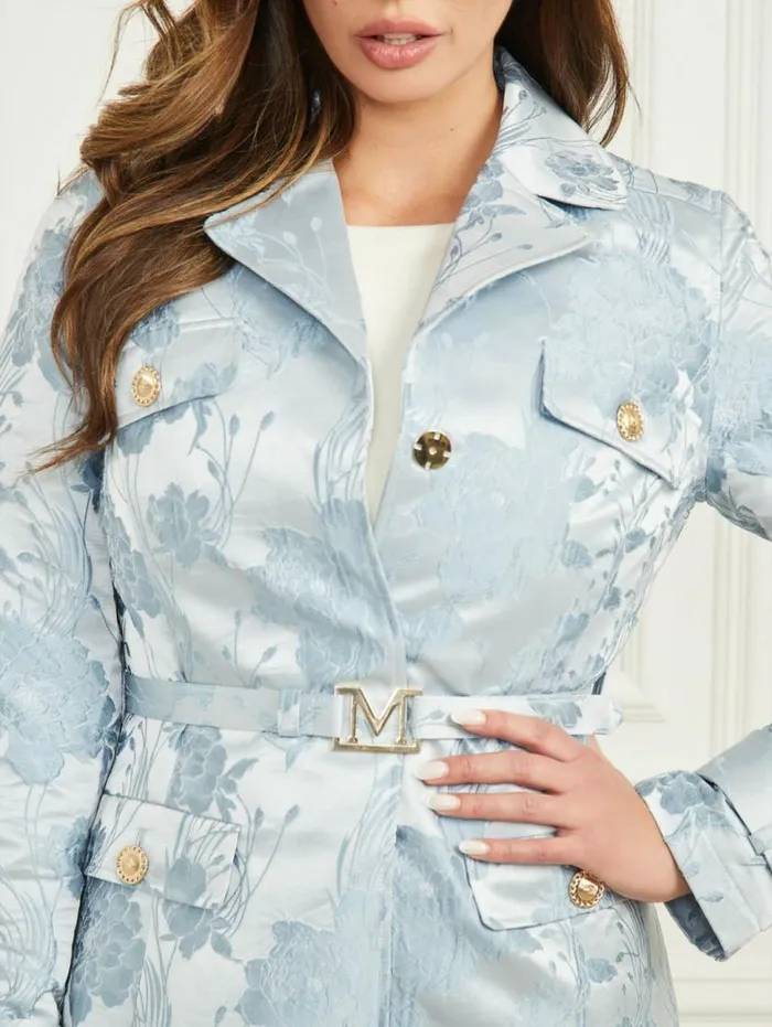 Women Golden Floral Trench Coat Soft Blue Flower Jacquard Marciano Jackets Women Golden Floral Trench Coat Soft Blue Flower Jacquard Marciano Jackets
