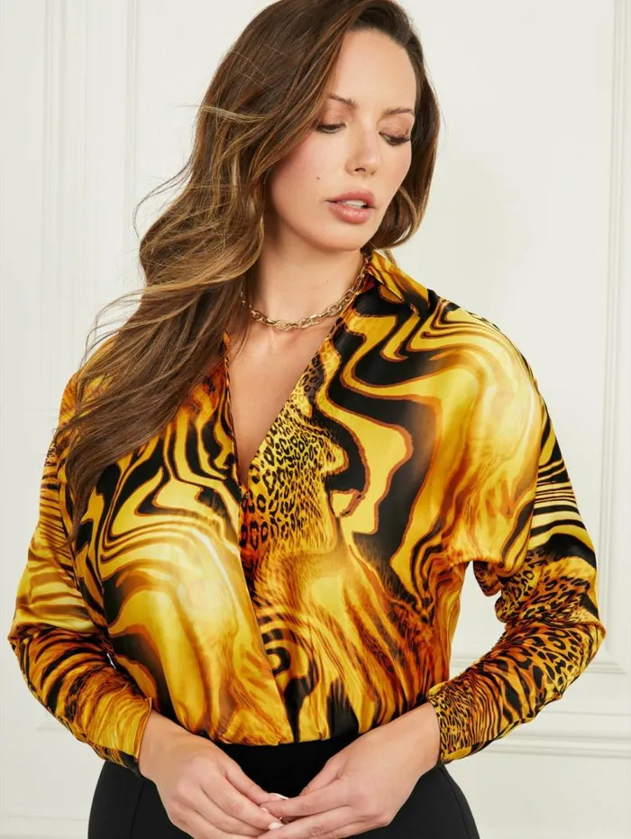 Women Golden Sunset LongSleeve Bodysuit Golden Sunset Print Marciano Tops And Sweaters Women Golden Sunset LongSleeve Bodysuit Golden Sunset Print Marciano Tops And Sweaters