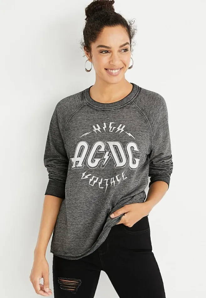 Women Gray Acdc Graphic Sweatshirt Maurices Tops