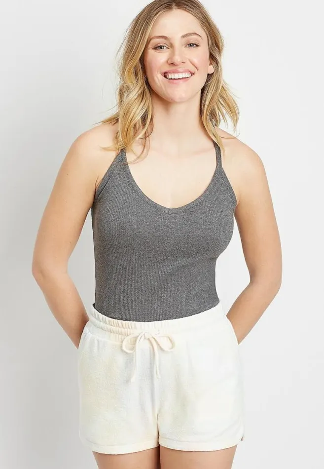 Women Gray Basic Racerback Ribbed Knit Cami Maurices Tops