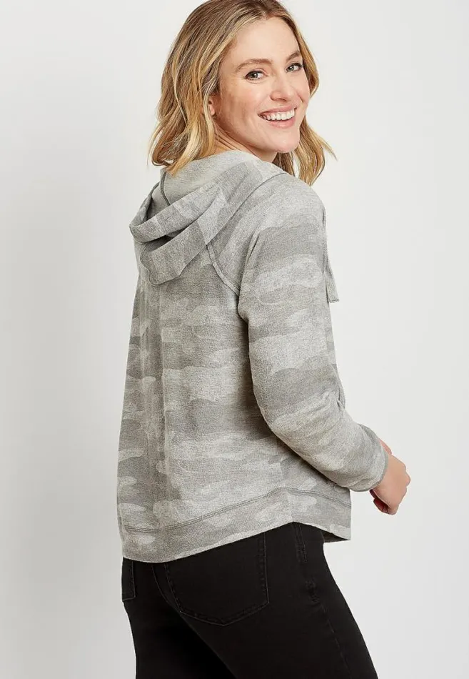 Women Gray Camo Pullover Hoodie Maurices Tops