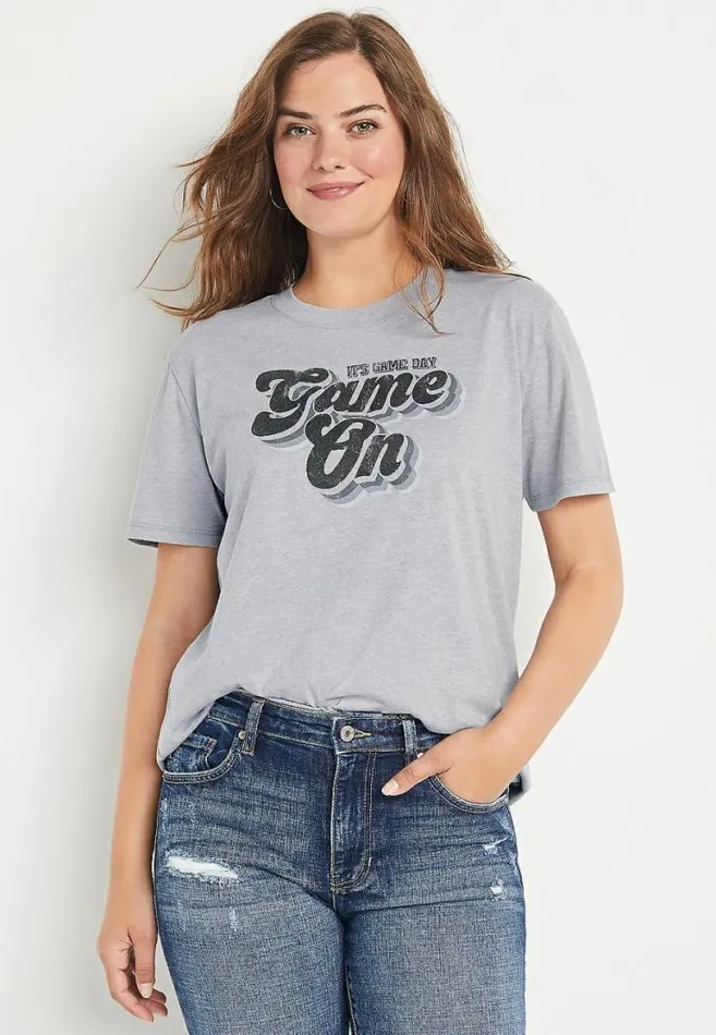 Women Gray Game Day Oversized Graphic Tee Maurices Tops