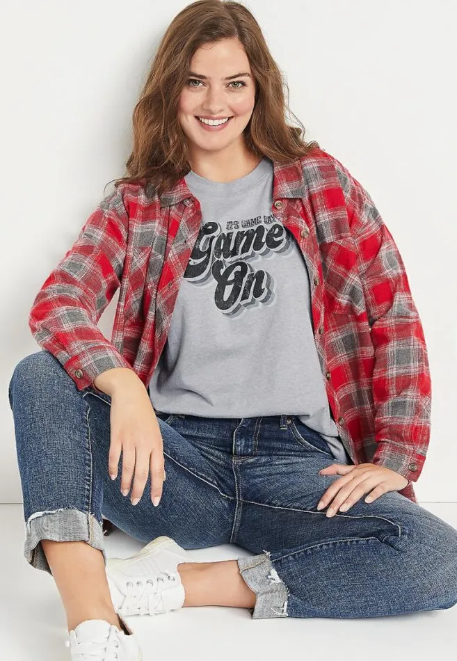 Women Gray Game Day Oversized Graphic Tee Maurices Tops