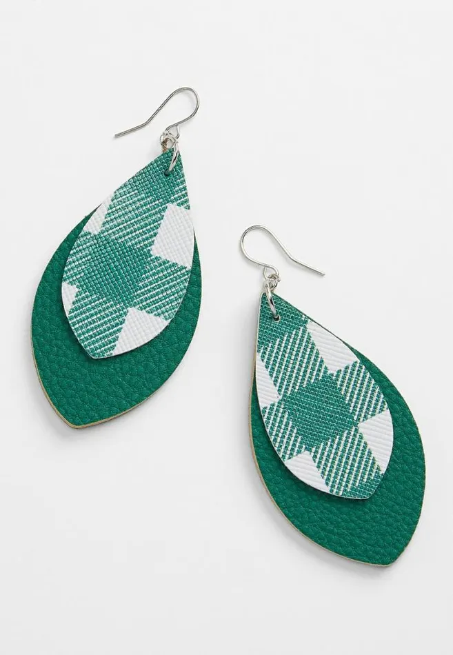 Women Green And White Plaid Teardrop Earrings Maurices Jewelry