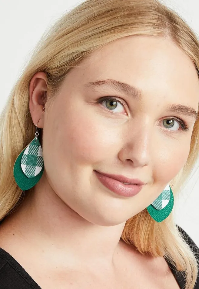 Women Green And White Plaid Teardrop Earrings Maurices Jewelry