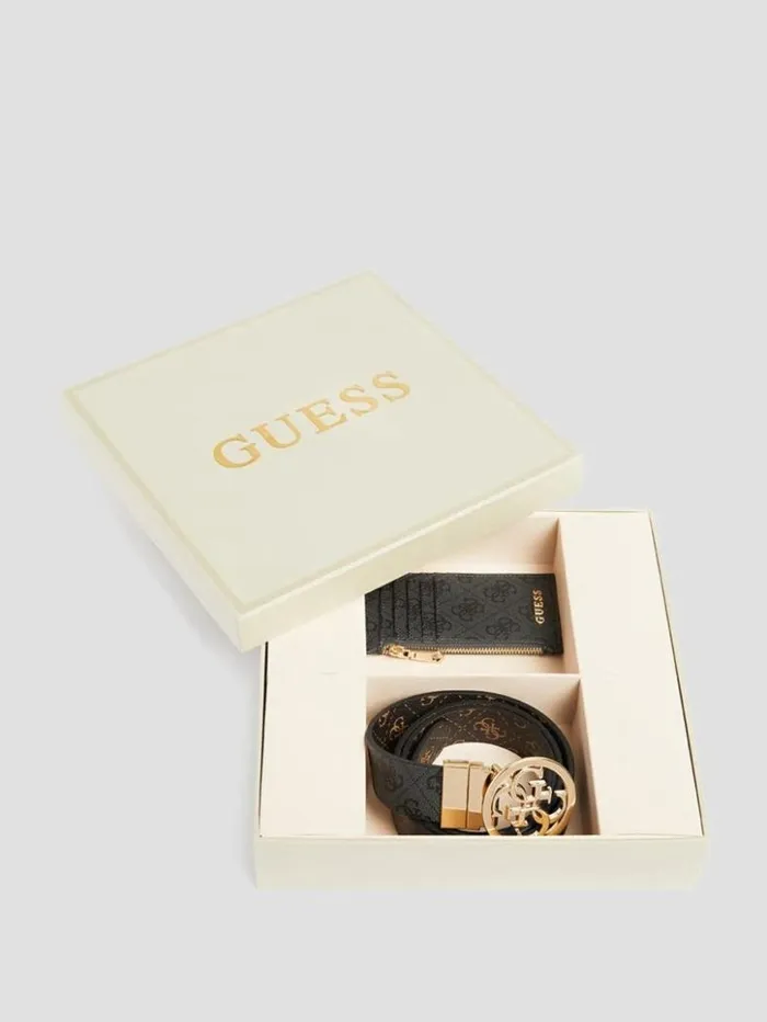 Women GUESS Belts Quattro G Belt And Card Holder Box Set Cloud Wash