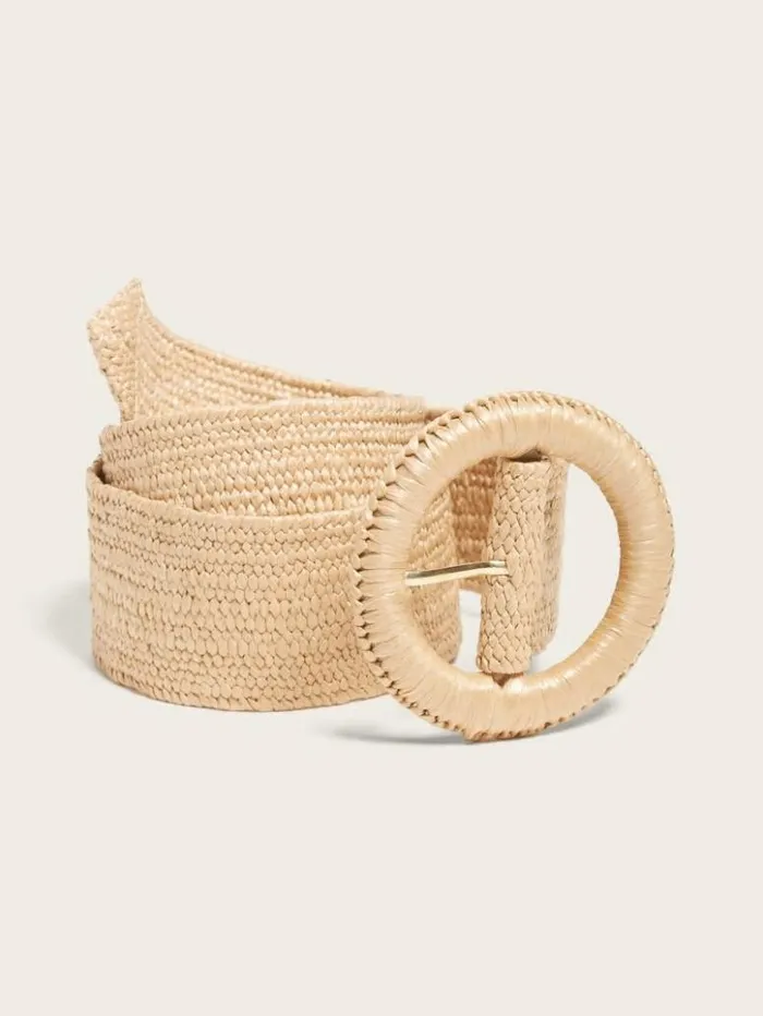 Women GUESS Belts Raffia Straw Waist Belt White