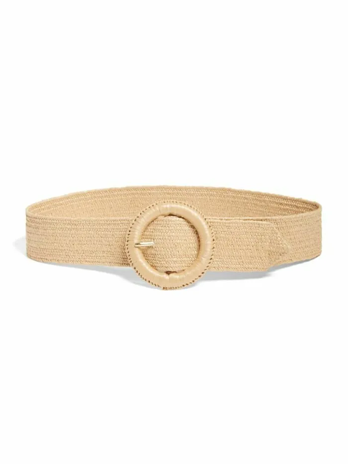 Women GUESS Belts Raffia Straw Waist Belt White