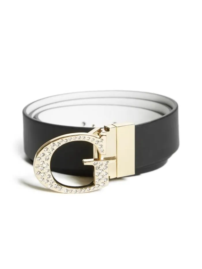 Women GUESS Belts Reversible Rhinestone GBuckle Belt Black