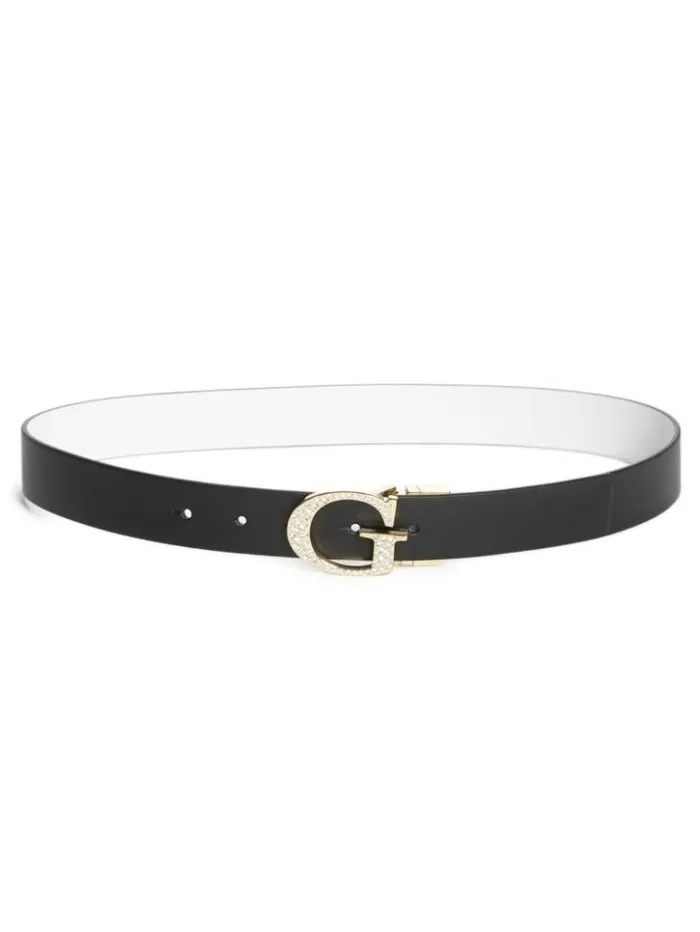 Women GUESS Belts Reversible Rhinestone GBuckle Belt Black
