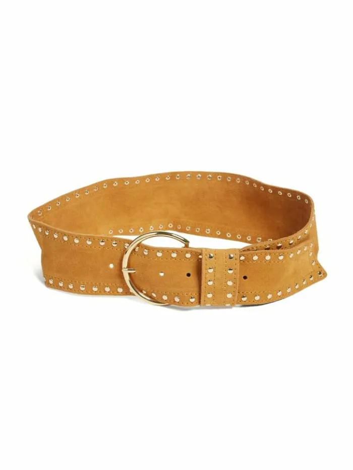 Women GUESS Belts Studded Suede Leather Belt Brownblue