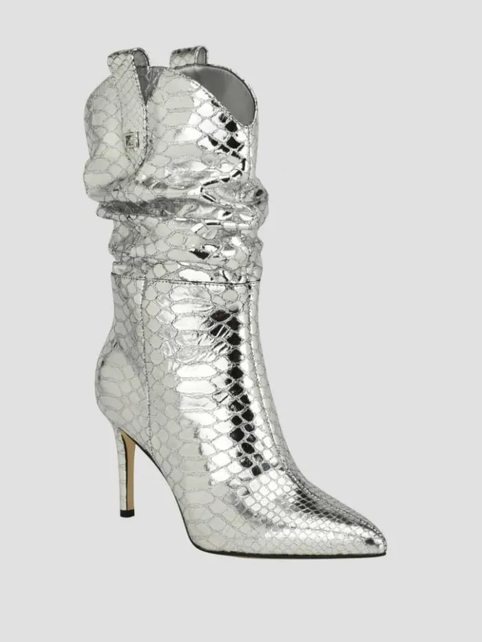 Women GUESS Boots and Booties Benisa Western Slouch Booties Silver 040