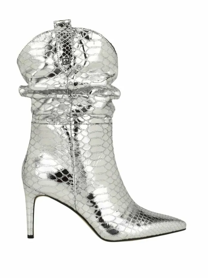 Women GUESS Boots and Booties Benisa Western Slouch Booties Silver 040
