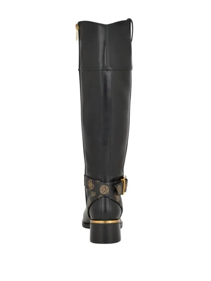 Women GUESS Boots and Booties Eveda Buckle Riding Boots Black Leather