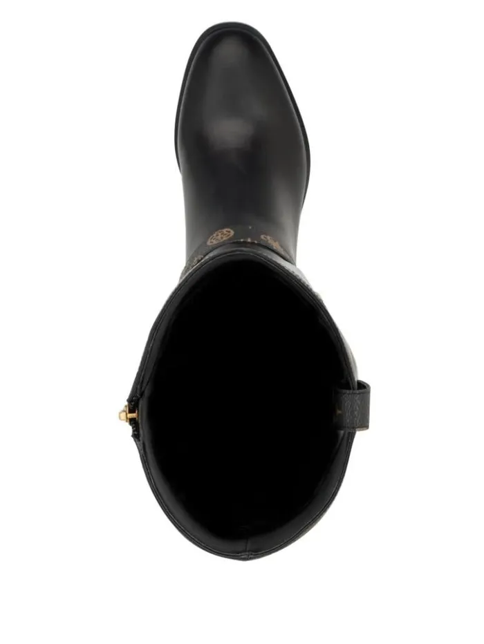 Women GUESS Boots and Booties Eveda Buckle Riding Boots Black Leather