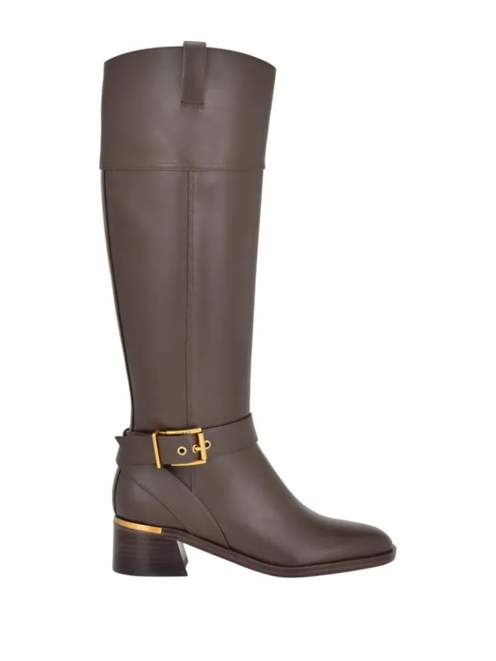Women GUESS Boots and Booties Eveda Buckle Riding Boots Dark Brown