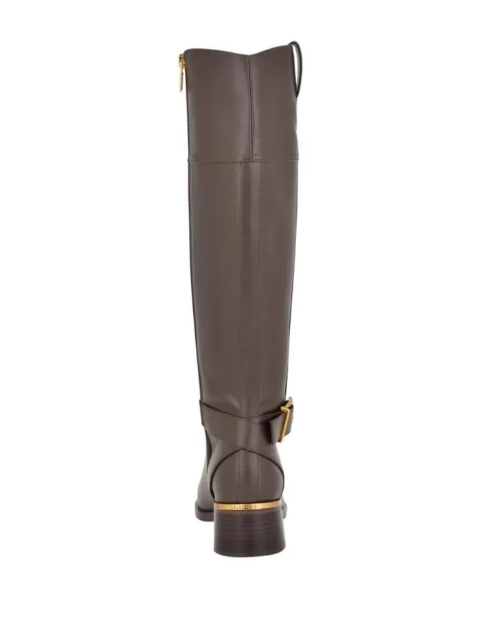 Women GUESS Boots and Booties Eveda Buckle Riding Boots Dark Brown