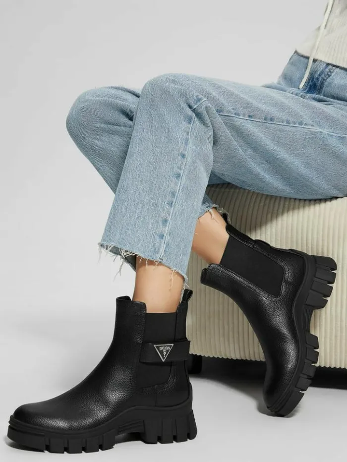 Women GUESS Boots and Booties Hensly Triangle Chelsea Bootie Black 002