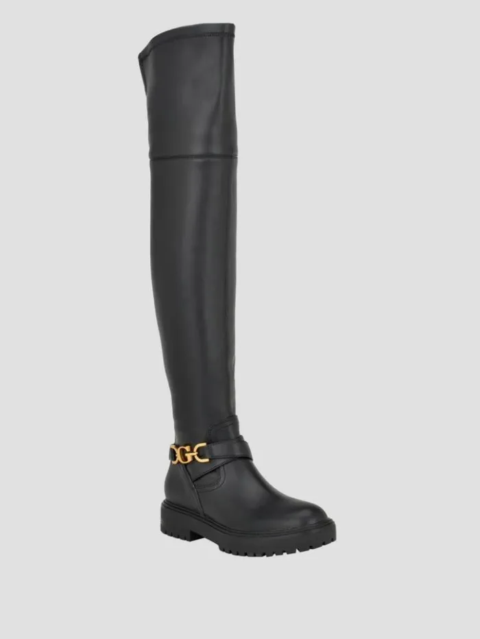 Women GUESS Boots and Booties Jellio Buckle KneeHigh Boots Black 001