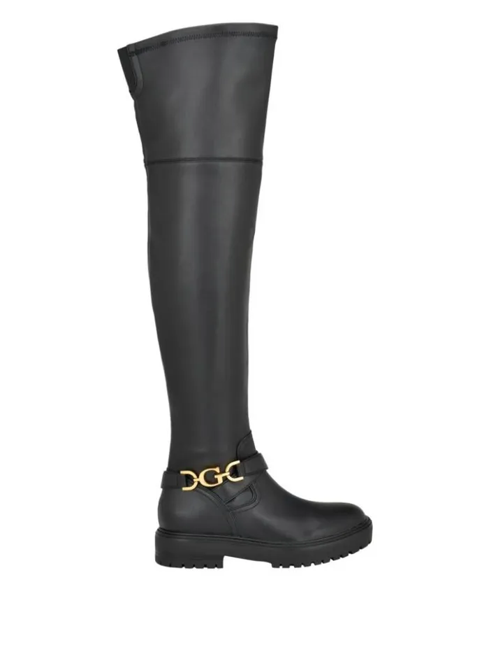 Women GUESS Boots and Booties Jellio Buckle KneeHigh Boots Black 001