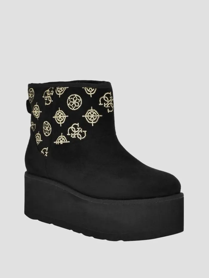 Women GUESS Boots and Booties Jilla Platform FauxSuede Booties Black 001